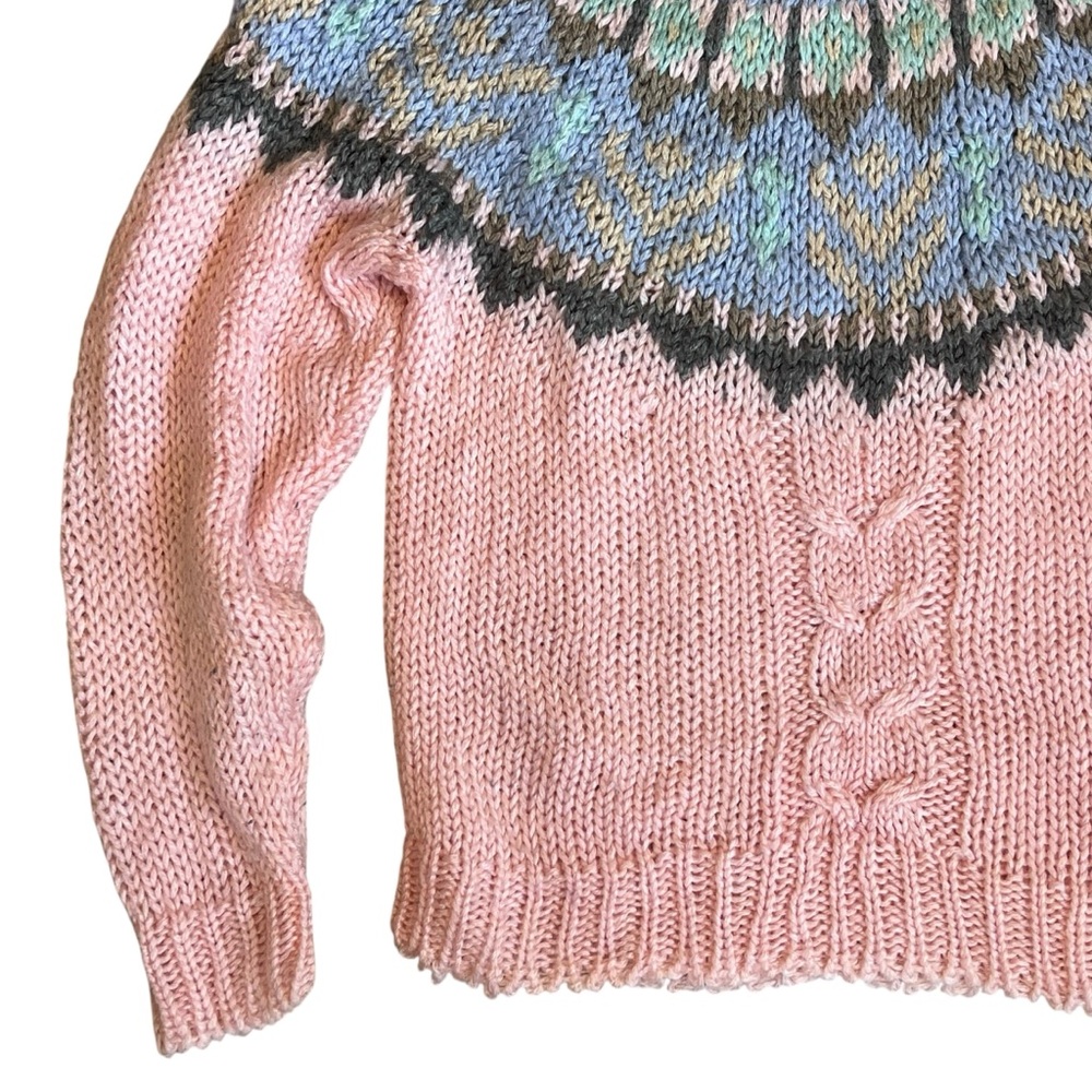 Le Pull-Over 80s Vintage Women’s Sz S Pink Fair Isle Sweater Pullover Crewneck - Picture 4 of 12